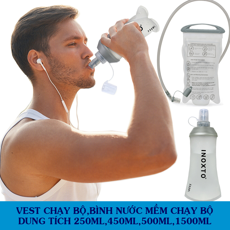 Vest chạy bộ,bình nước mềm chạy bộ Inoxto dung tích 250ml,450ml,1500ml