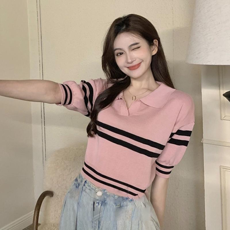 [L2M] Áo len Montoghi dệt kim 2 LINE kẻ ngang phối 2 viền xinh xắn