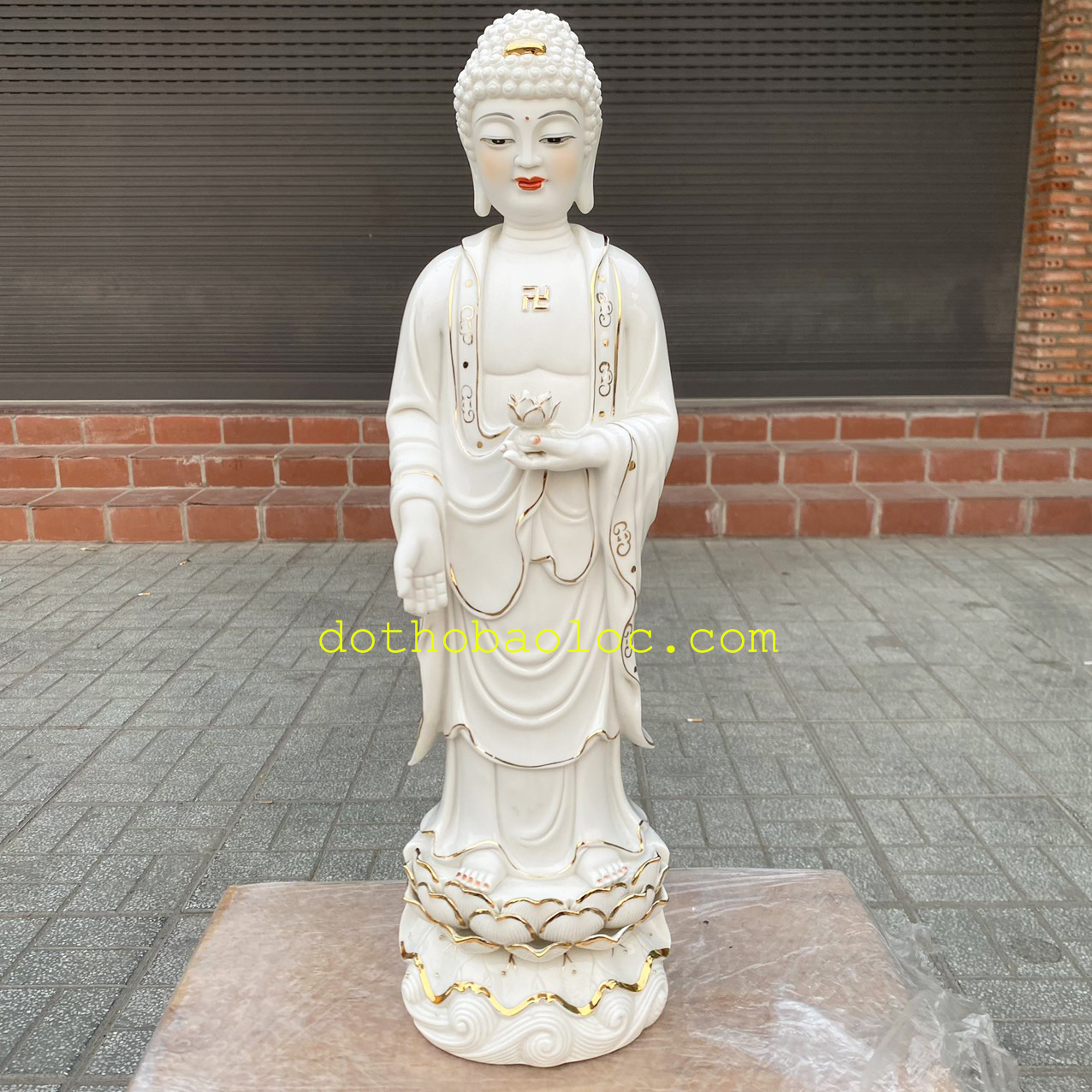 Tượng Tam Thế Phật bằng sứ trắng Đức Hóa cao 50cm