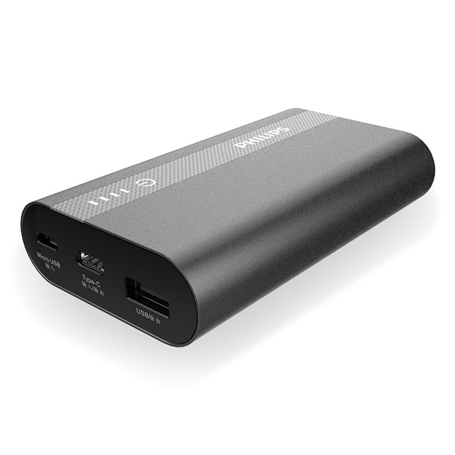 Pin Sạc Dự Phòng Tích Hợp Cổng USB-C Philips DLP2101QBK 10000mAh QC 3.0 - Hàng Chính Hãng