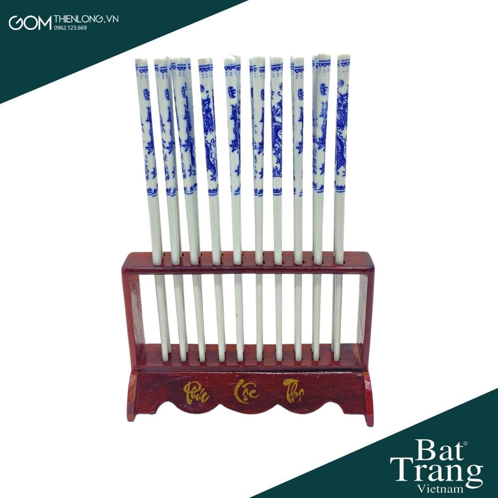 Bộ Bát Đĩa Thắp Hương Men Lam Ngọc Vẽ Sen - Đồ Thờ Cúng Bát Tràng - Gốm Thiên Long