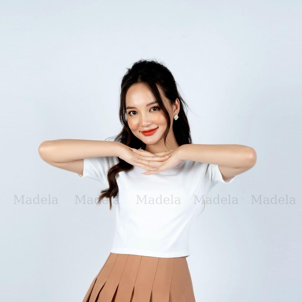 Áo croptop tay ngắn nữ ôm body Madela cổ tròn, chất liệu cotton mềm mịn thoải mái , kiểu dáng basic trẻ trung, năng động - ACTN03