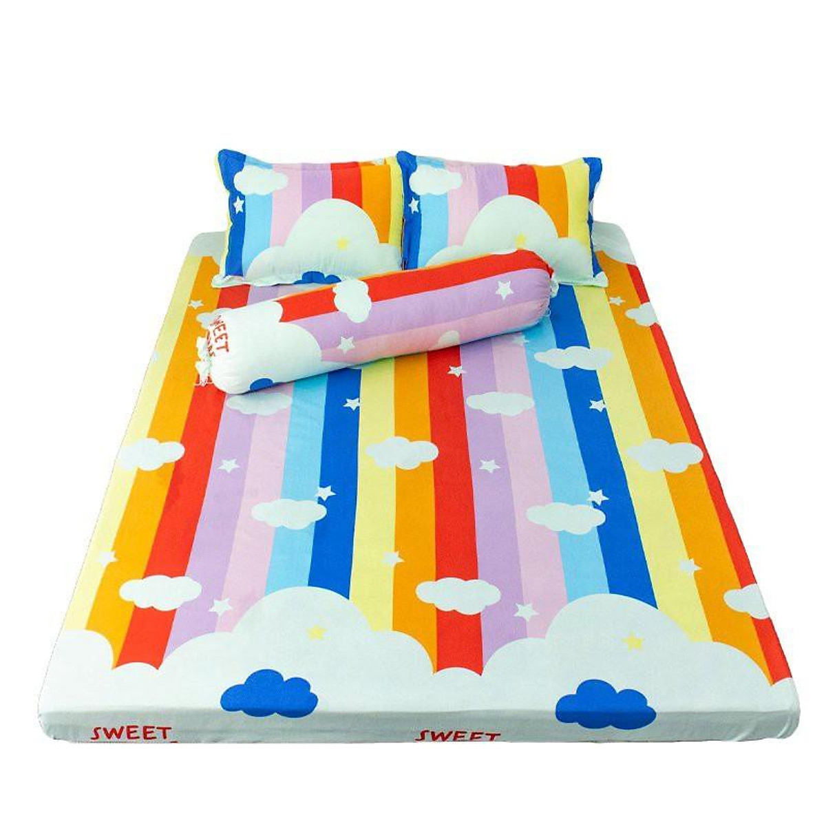 Bộ 3 món Ga Gối Cotton Poly Cầu Vồng Mây