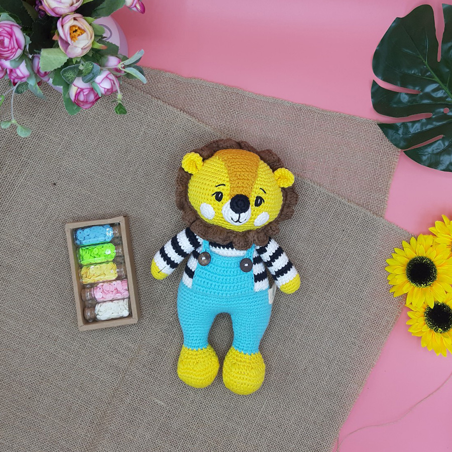 Gấu bông móc len Amigurumi cao cấp - Sư Tử Leo quà tặng nhồi bông tạo hình sư tử cho bé - SP000209