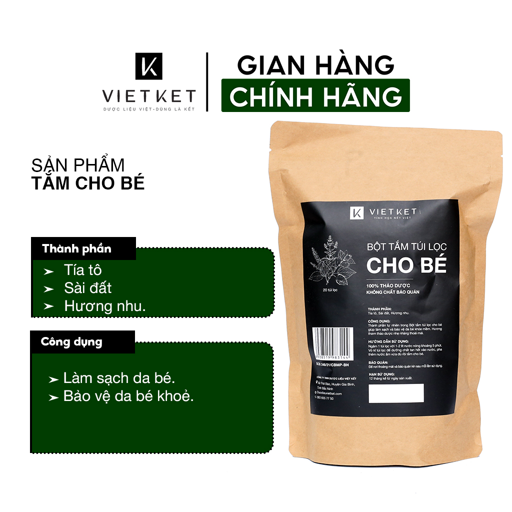 Bột tắm túi lọc cho bé VIETKET (VIỆT KẾT) 20 gói - Tắm sạch thơm tho và bảo vệ da mềm khỏe.