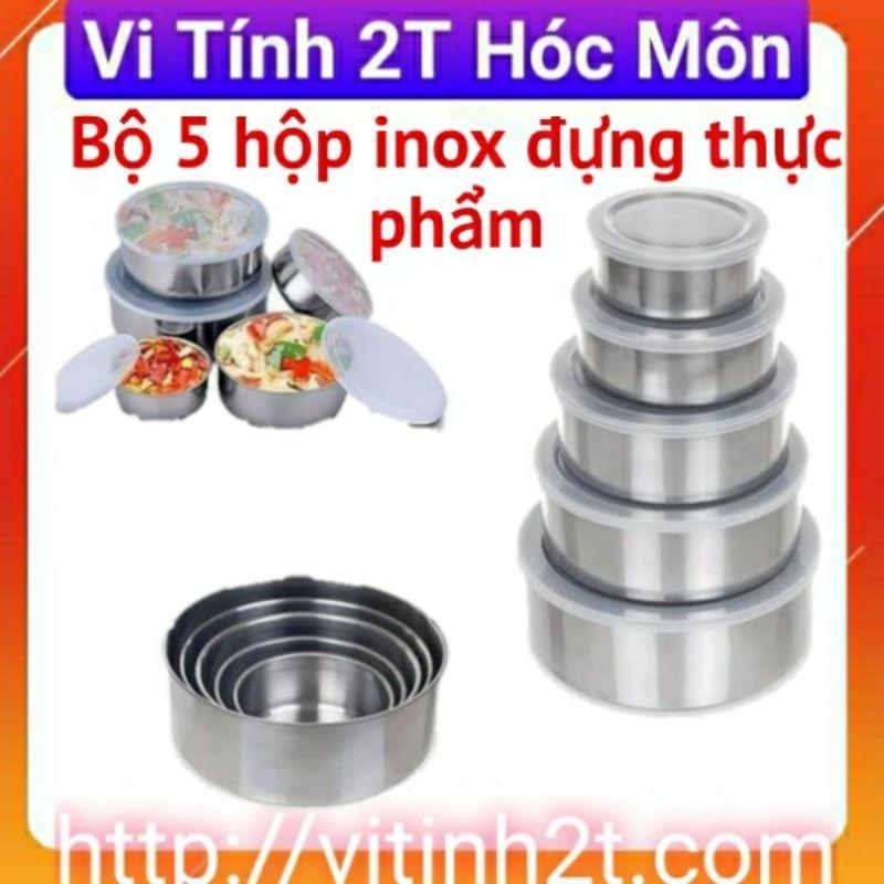 Bộ Đựng Thức Ăn Tròn 5 Món inox có nắp đậy tiện lợi