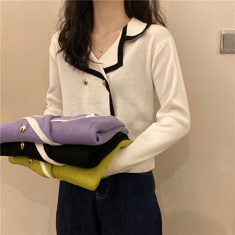 Áo Dệt Kim Nữ Dài Tay Cổ Bẻ Thời Trang