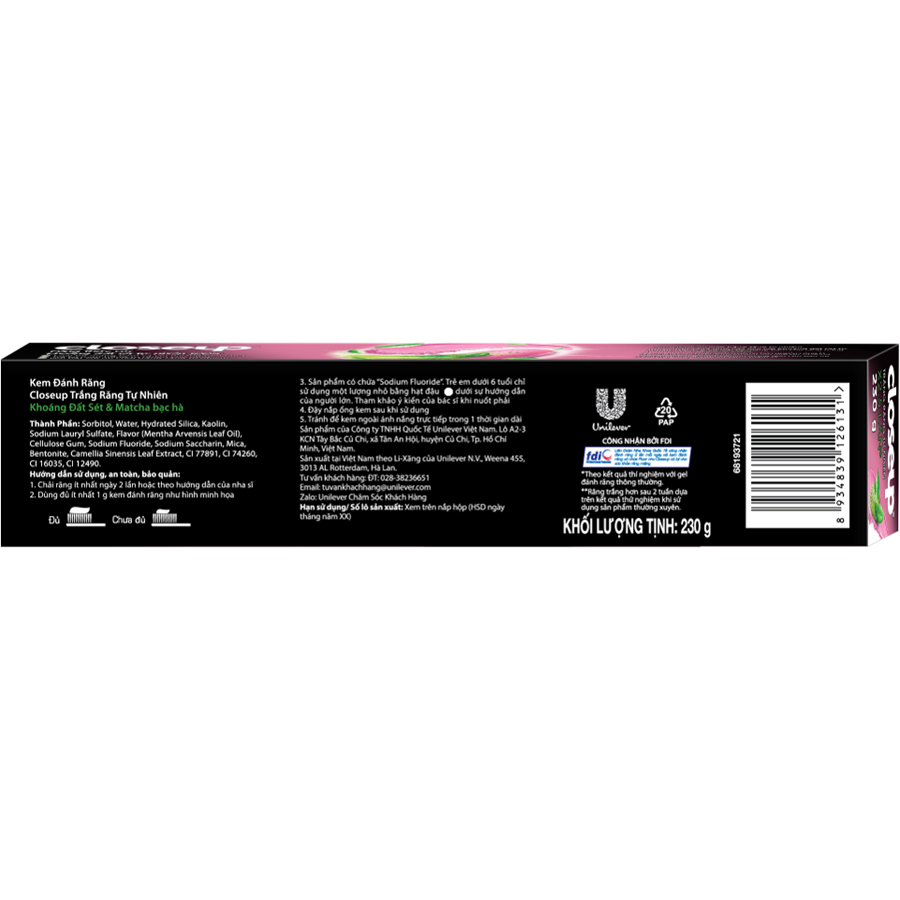 Combo 3 Kem đánh răng dạng Gel Closeup Trắng Răng Tự Nhiên Khoáng Đất Sét & Matcha Bạc Hà 230g cho răng trắng tự nhiên hơn 2.5 lần