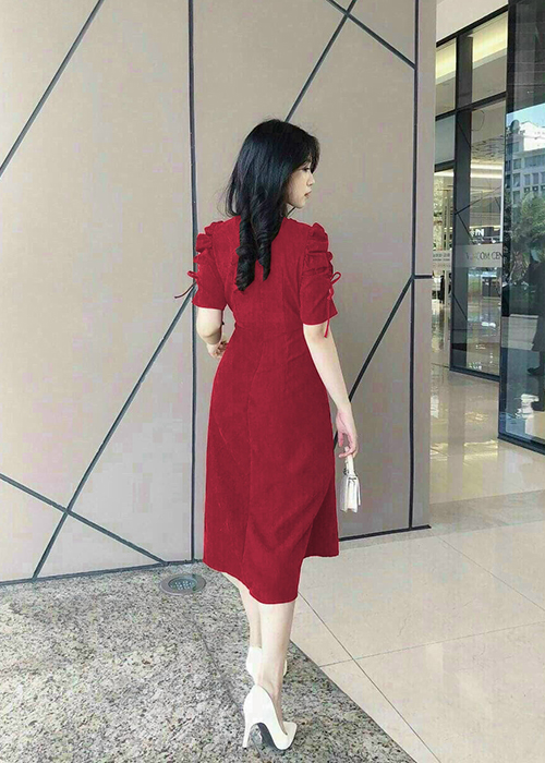 Đầm Ôm Đính Hạt Tay Cột Nơ Duyên Dáng
