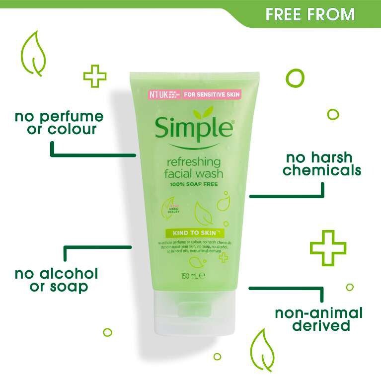 Sữa Rửa Mặt Simple Dạng Gel Dịu Nhẹ Cho Da Nhạy Cảm Kind To Skin Refreshing Facial Wash 150ml- Tặng Kèm Cột Tóc Nơ BERAV Handmade Annie Ribbon Giao Màu Ngẫu Nhiên