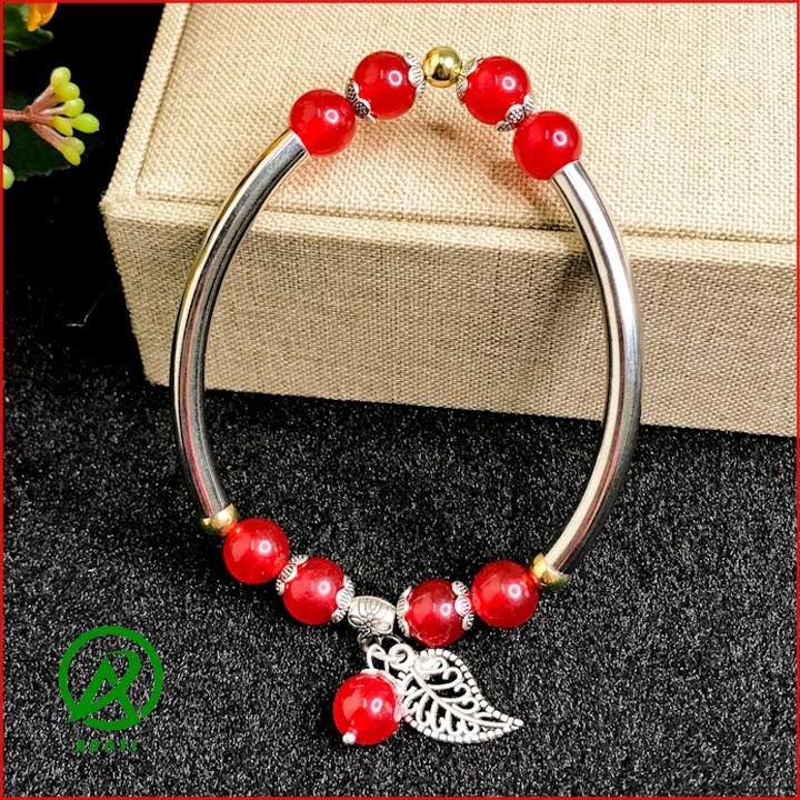Vòng Đeo Tay Nữ Mệnh Hỏa-Thổ - Vòng Tay Nữ Mã Não Đỏ Mix Cầu Kim Tiền 8mm V363-8