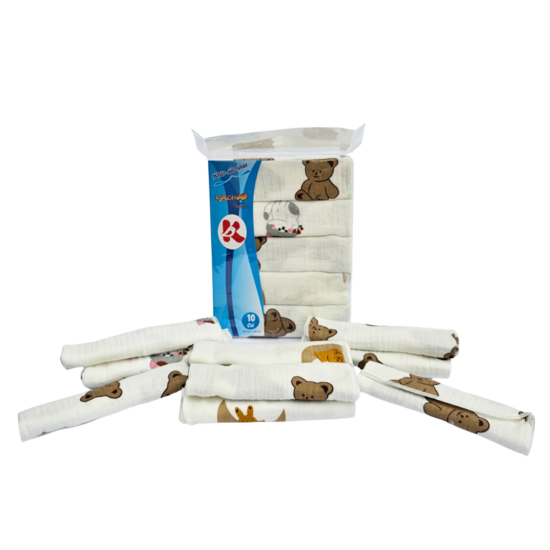 Set 10 khăn sữa nhăn muslin 2 lớp cho bé, size 24cm x 28cm, khăn sữa cho bé sơ sinh mềm mịn, an toàn thấm hút tốt