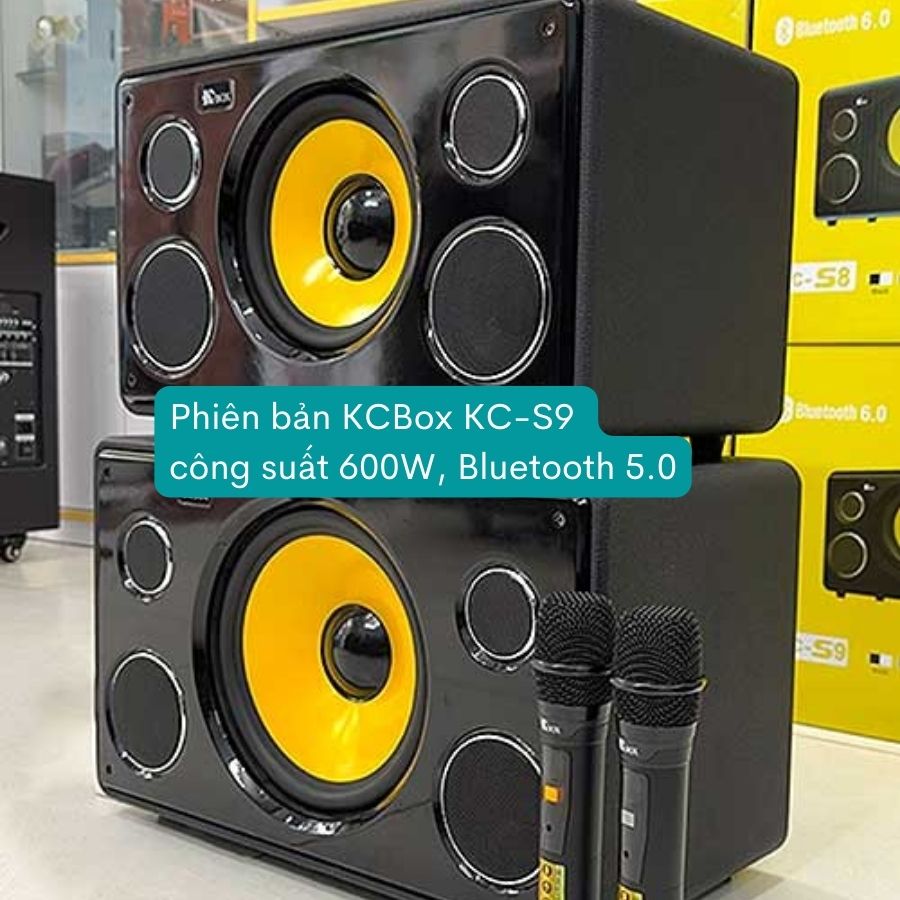 Loa kéo KCBOX S9 - Loa di động xách tay thùng gỗ bọc da, công suất 600W kết nối bluetooth 5.0 tặng kèm micro chống hú - Hàng nhập khẩu