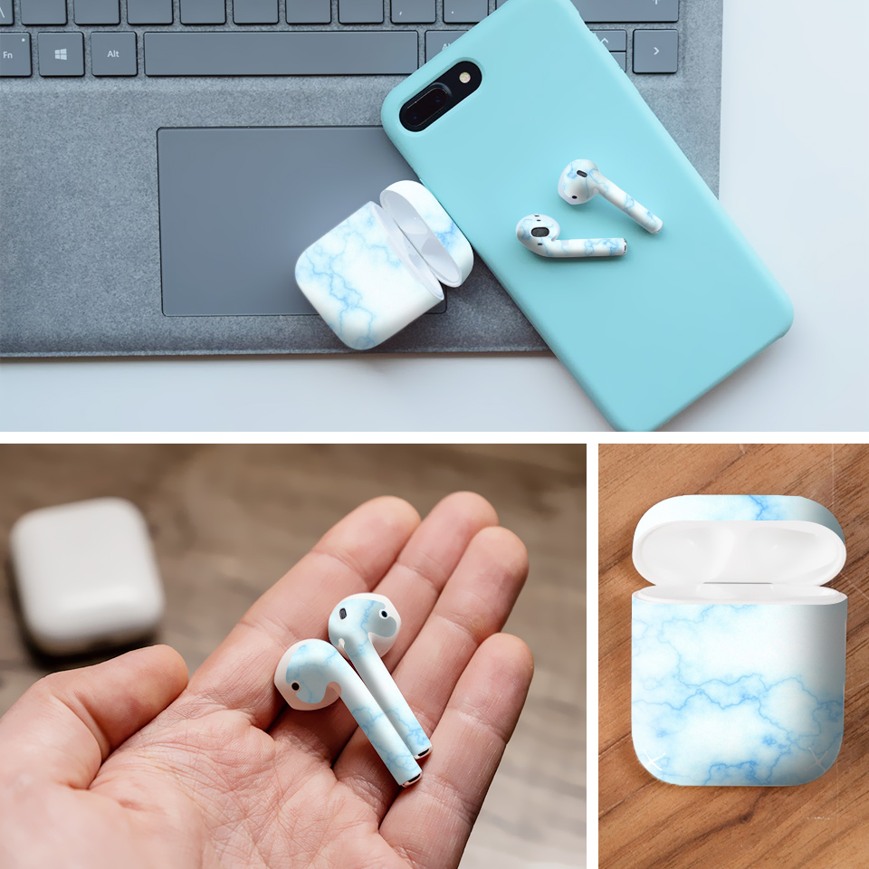 Miếng dán skin chống bẩn cho tai nghe AirPods in hình Đá xanh - dah001 (bản không dây 1 và 2)