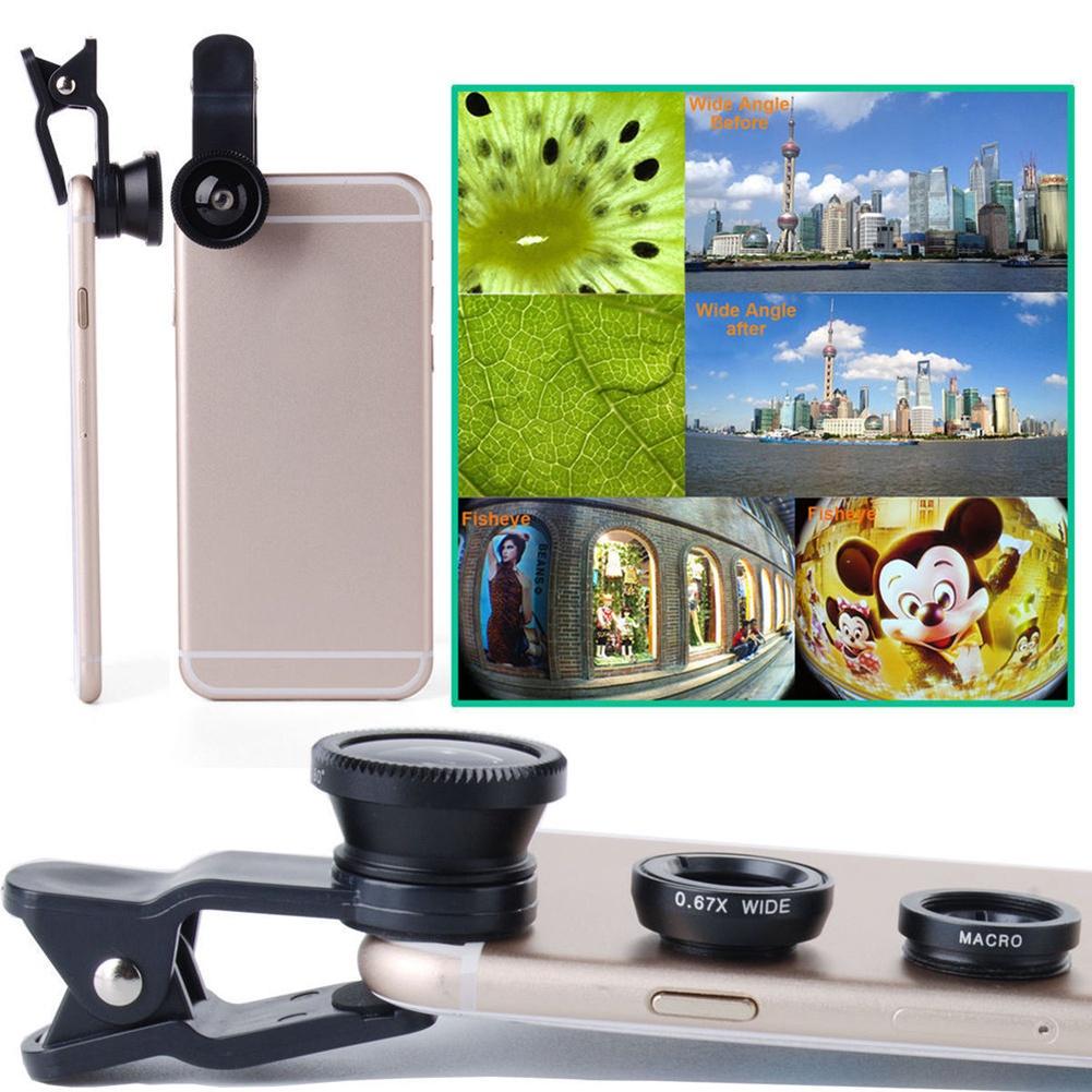 【ky】3 in 1 Universal Clip-on Fish Eye Wide Angle Macro Lens Camera Phone Tablet