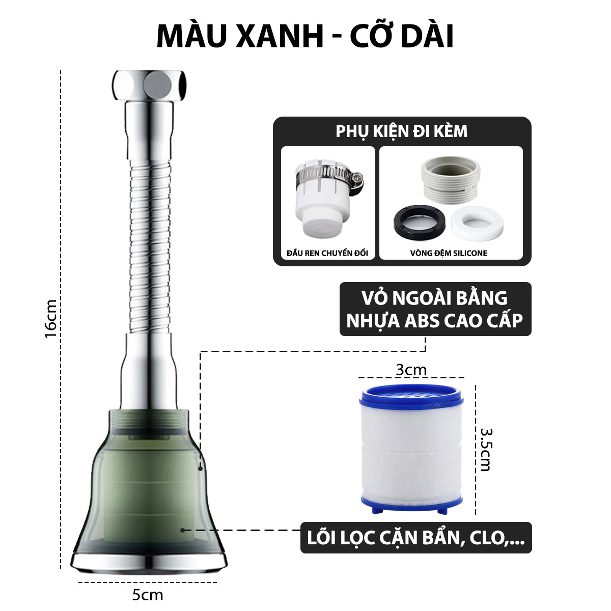 Đầu vòi rửa bát tăng áp lọc nước Mifan -  Lõi PP loại bỏ cặn bẩn, clo, màu và mùi, cổ xoay 360 bồn rửa chén