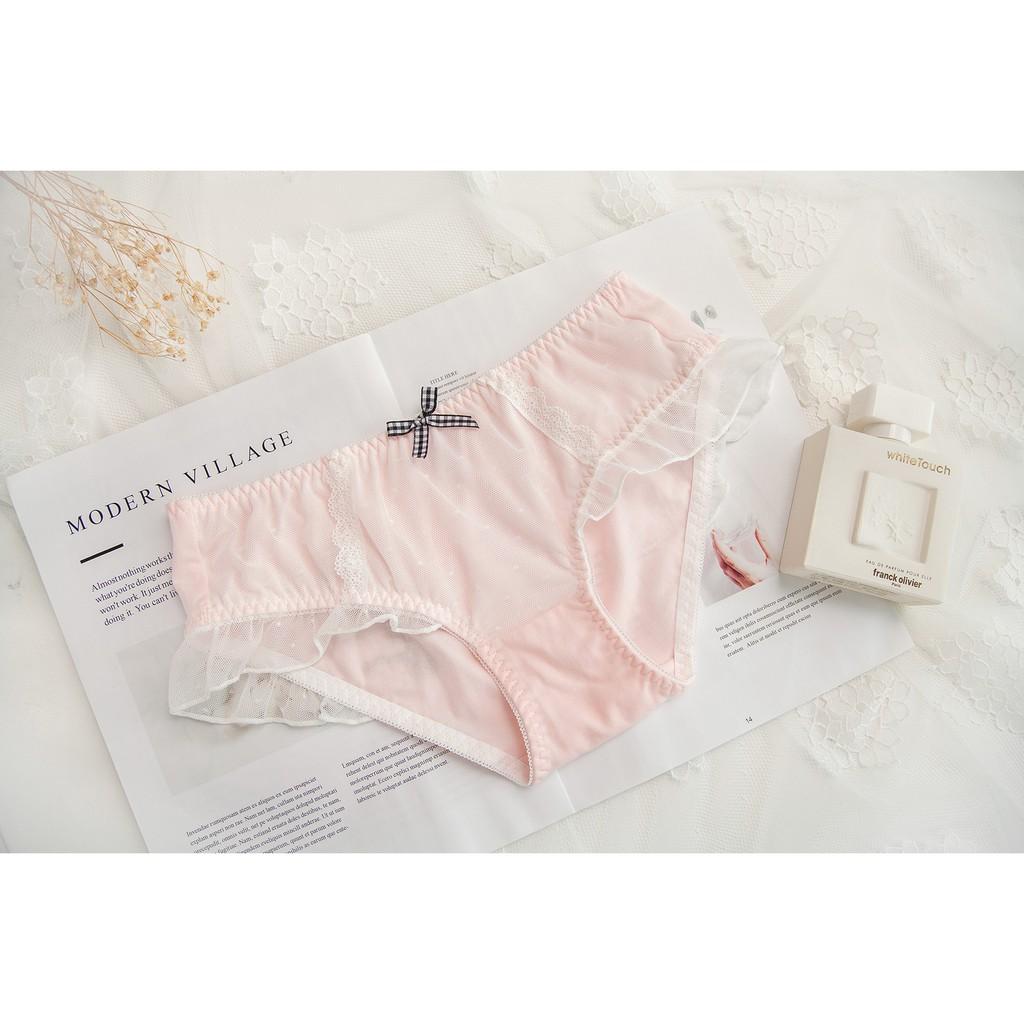 Quần Lót Nữ Cotton Kháng Khuẩn Phủ Voan Bi Ngang Eo Xuất Đông Âu Hàng Loại Đẹp.