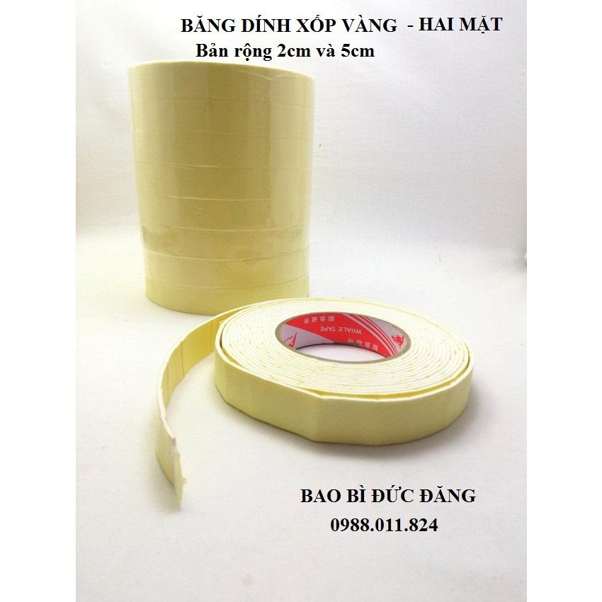 1 Cây Băng dính xốp vàng, băng dính 2 mặt bản 2cm/5cm x dài 4.5m