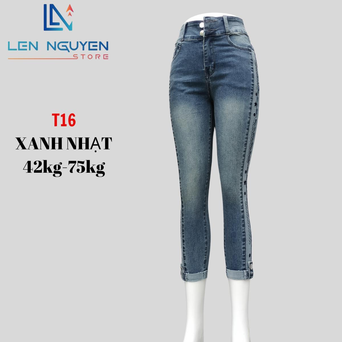 T16_Quần jean nữ lỡ dài 82-83cm thiết kế thêu sườn ,chất liệu vải cao cấp, co giãn