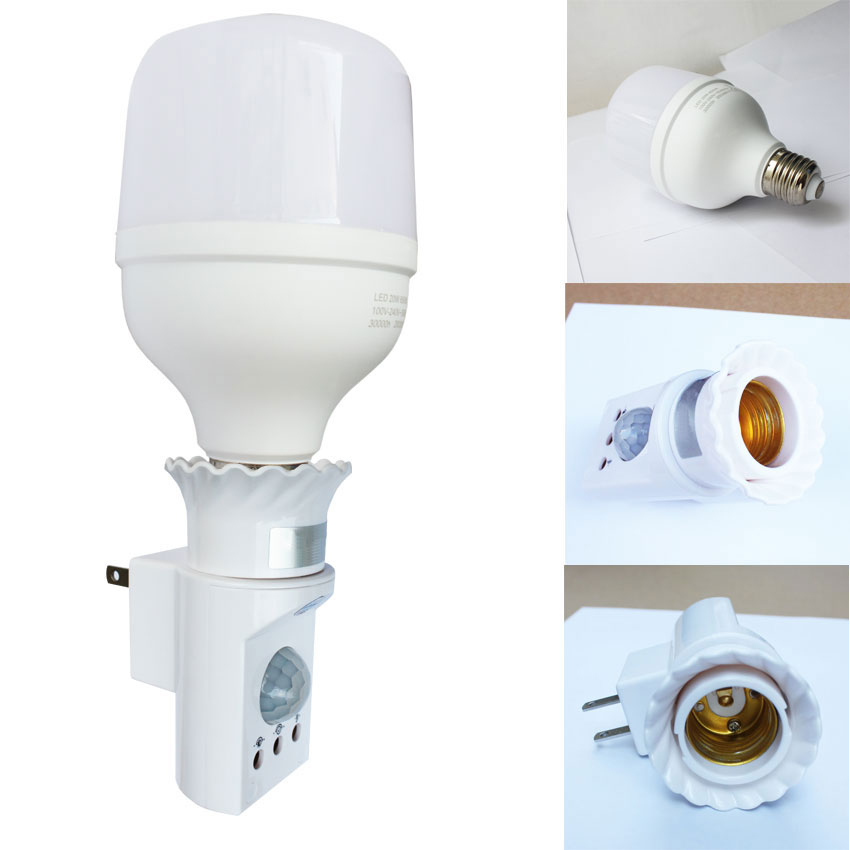 COMBO ĐUÔI ĐÈN CẢM ỨNG HỒNG NGOẠI E27 có phích cắm - TR01 + BÓNG ĐÈN LED ĐUÔI VẶN TRÒN E27 20W-220AC.