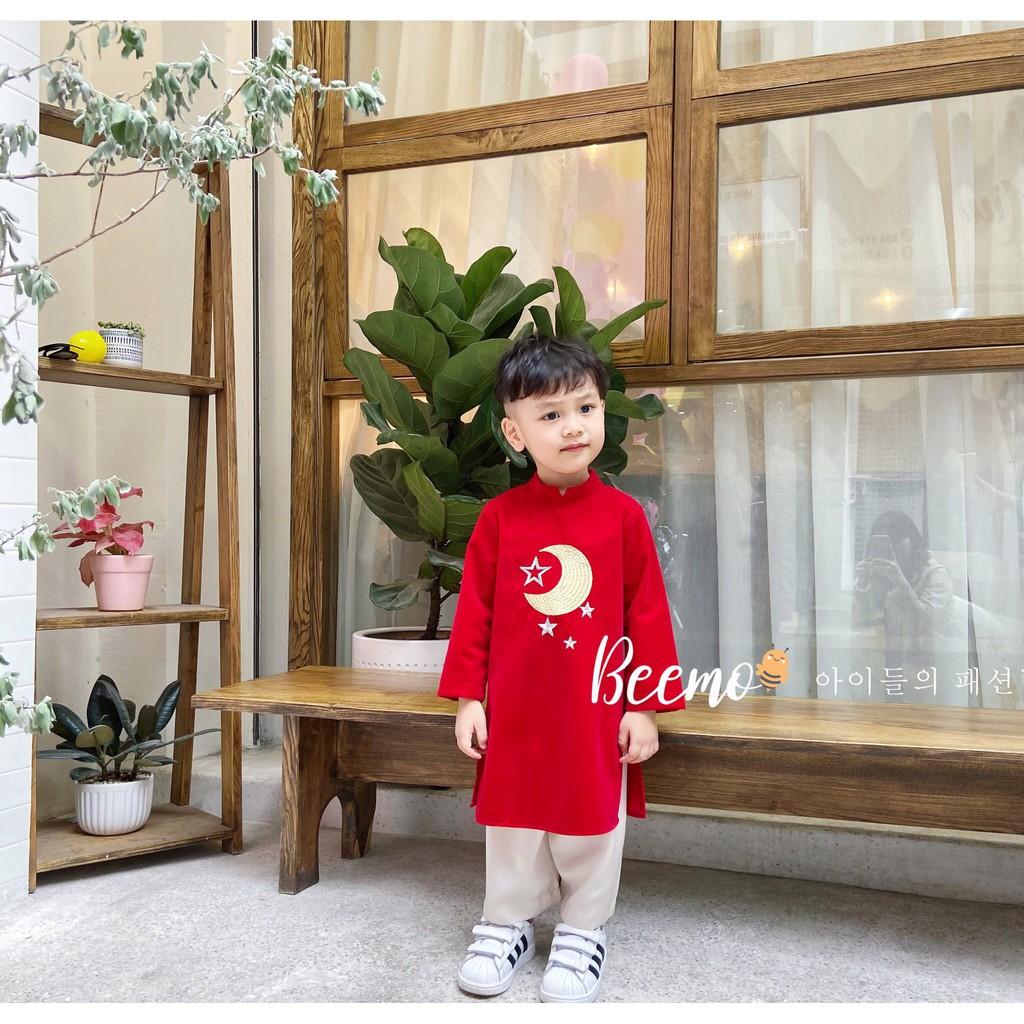 Set áo dài cách tân bé trai chất nhung dày dặn hoạ tiết thêu SBT0011B