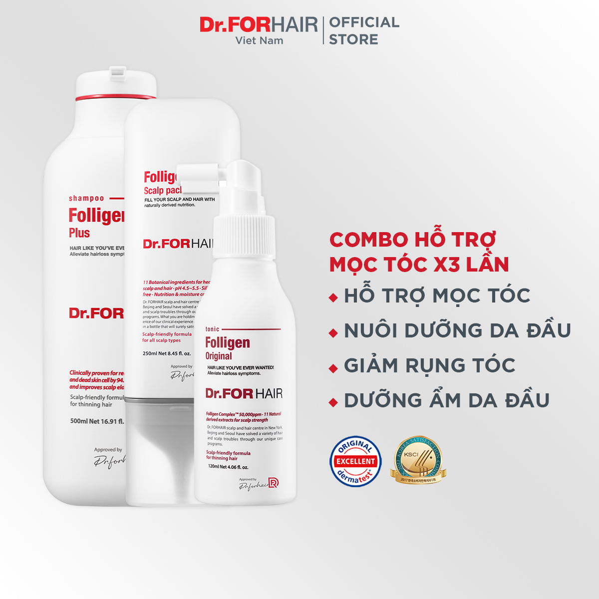 Bộ gội xả dưỡng hỗ trợ mọc tóc nuôi dưỡng da đầu khỏe mạnh Dr.FORHAIR Folligen Plus x Scalp Pack x Tonic