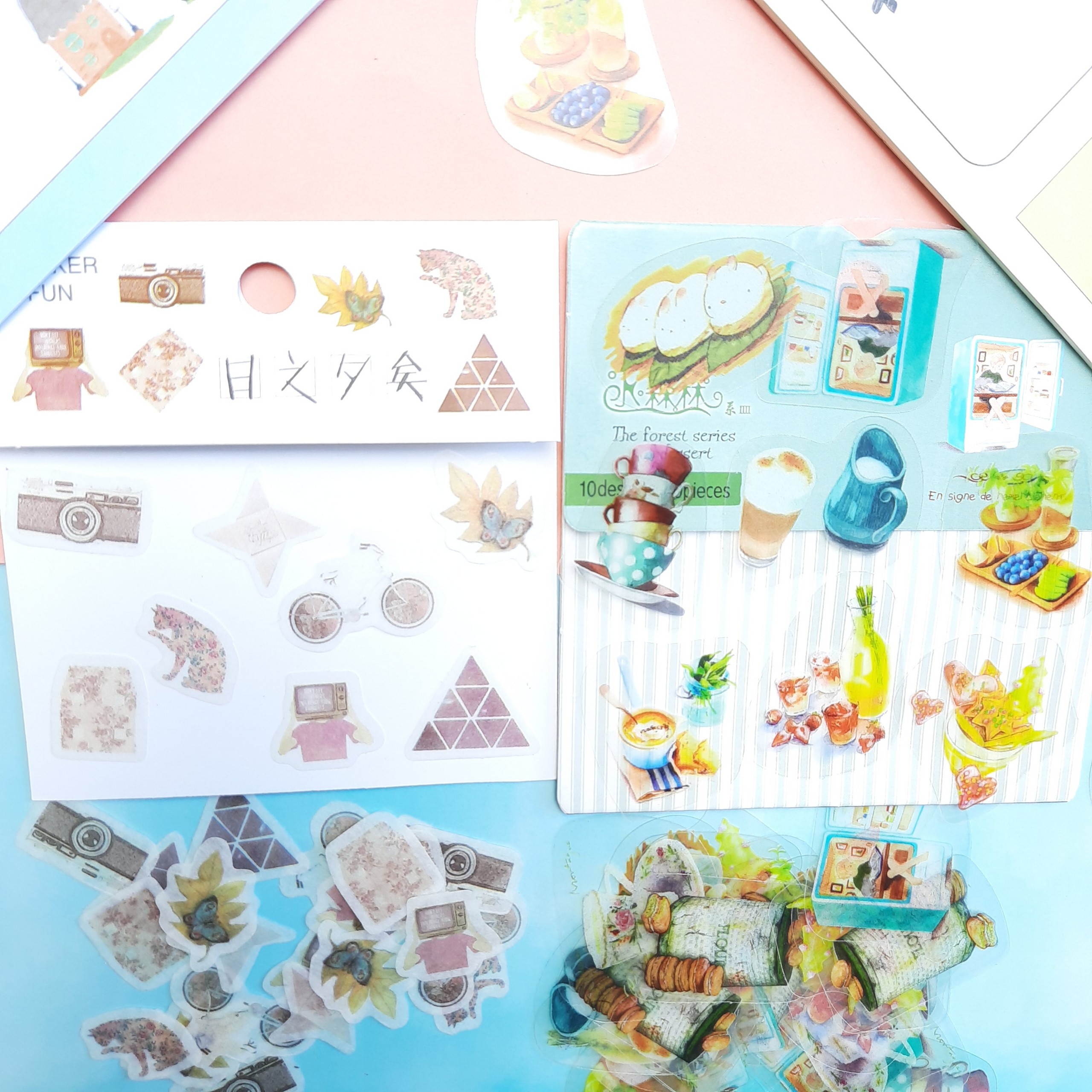 Combo 2 Bộ 32, 40 Sticker Hình Dán Mini Đồ Ăn Thức Uống Cửa Tiệm Và Cửa Tiệm Vui Vẻ