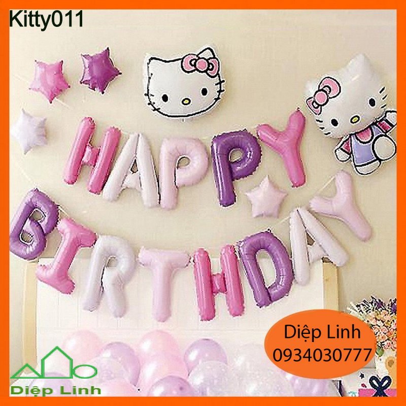 Set Trang Trí Sinh Nhật ️️HELLO KITTY️️ Siêu Dễ Thương Cho Bé Gái, Đầy Đủ Như Hình Tặng Kèm Đồ Bơm Băng Dính