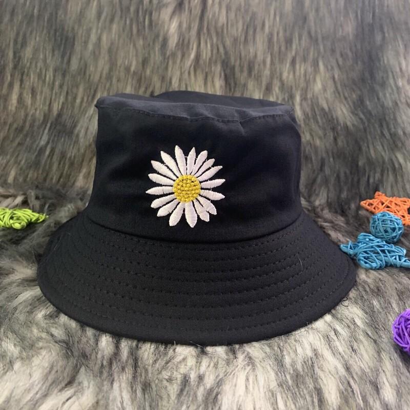 Nón Bucket, Mũ Vành Tròn Thêu Hoa Cúc ĐEN Giá Sỉ