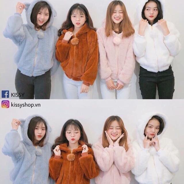 Áo khoác lông tai gấu mềm mịn mùa đông phối khóa kéo thời trang Hàn Quốc siêu ấm.METSHOP