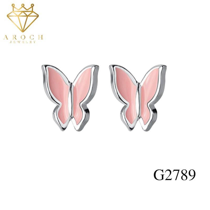 Khuyên tai bạc Ý s925 cánh bướm hồng dễ thương G2789 - AROCH Jewelry