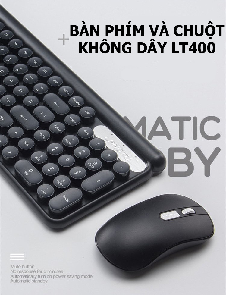 LANGTU LT400 Combo bộ bàn phím chuột không dây sạc pin dùng cho văn vòng, pc, laptop, tivi - Hàng Chính Hãng