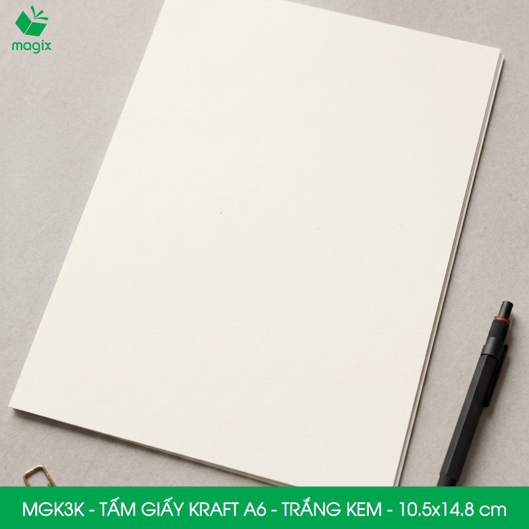 MGK3K - A6 - 100 gsm - 500 tờ giấy kraft trắng kem - Giấy mỹ thuật in ấn, làm ruột sổ, vẽ phác thảo