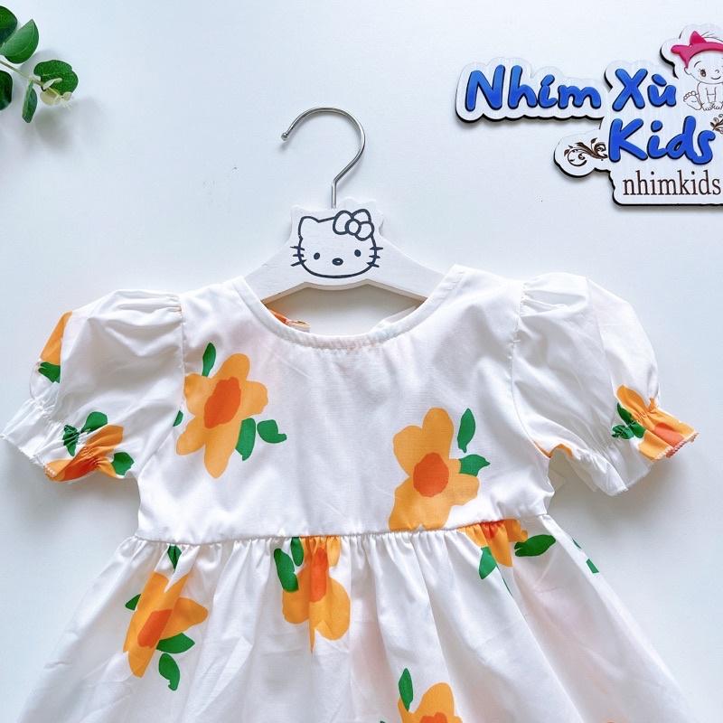 Váy Hoa Cam Tay Ngắn Cho Bé Gái 4 Đến 28kg Chất Thô Hoa Mềm Mát