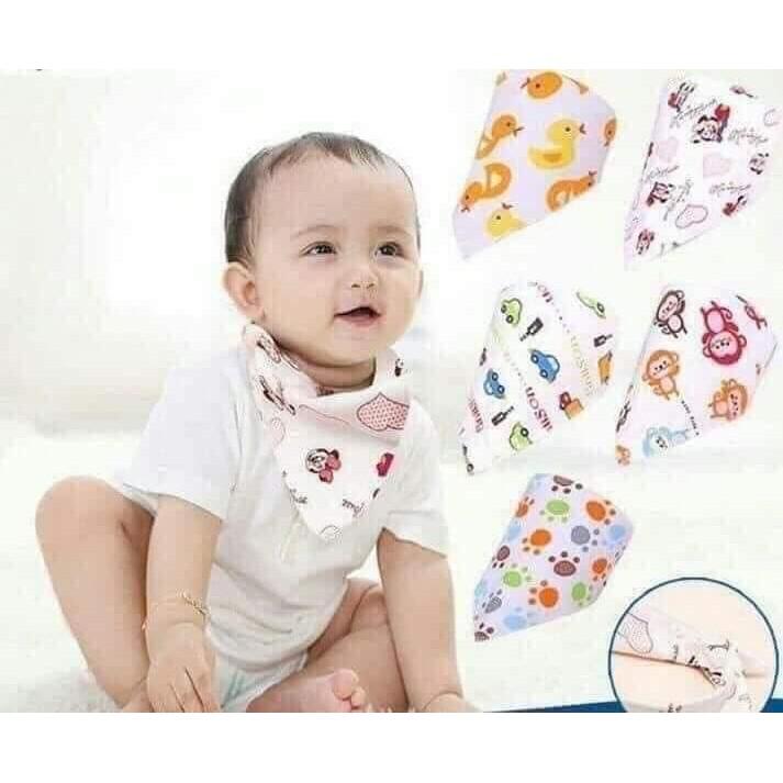 Sét 10 Khăn yếm tam giác cho bé loại cotton 2 lớp có 2 cúc bấm