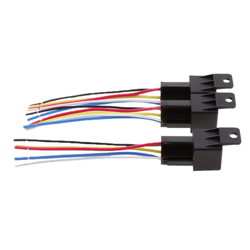3pcs 24V 40A 5 Pin Terminal SPDT Relay Power Switch With Pre-wired Harness