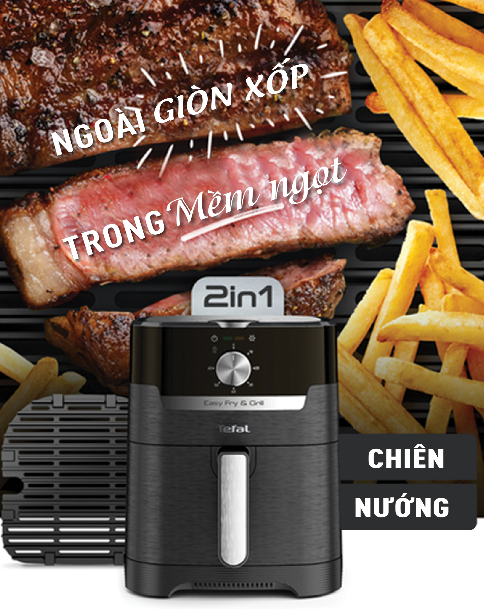 Nồi chiên, nướng không dầu cơ Tefal 2 trong 1 EY501815, Dung tích lòng nồi 4.6L / sử dụng 4.2L /1.2kg- Hàng chính hãng