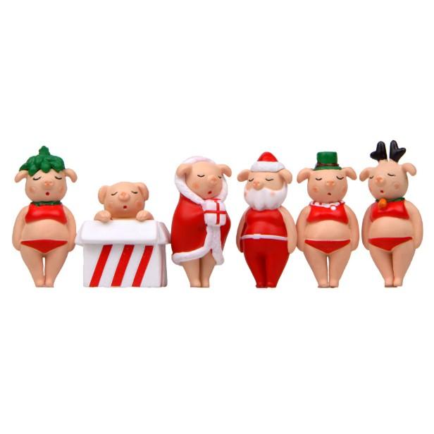 Bộ mô hình 6 thím lợn hồng trong trang phục hóa trang Giáng Sinh Noel dễ thương làm móc khóa, trang trí, DIY