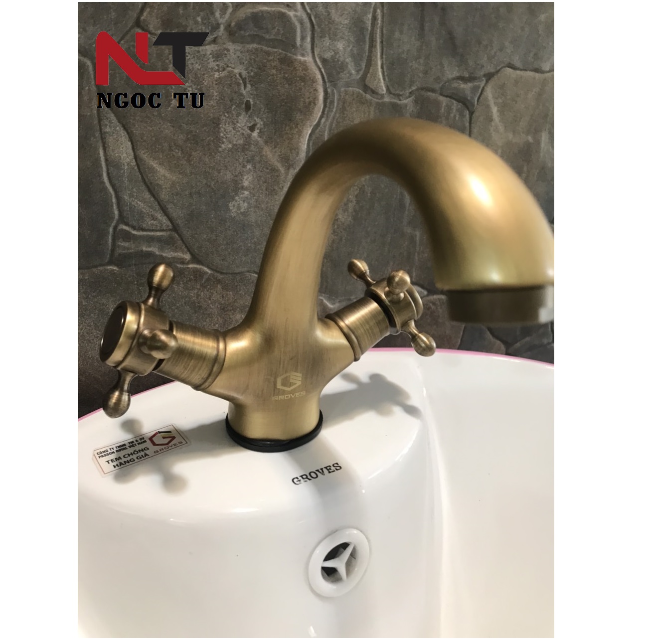 Vòi rửa mặt nóng lạnh đồng cổ hoa đồng tiền tân cổ điển GR 2201B (đẹp, sang trọng lịch sự)