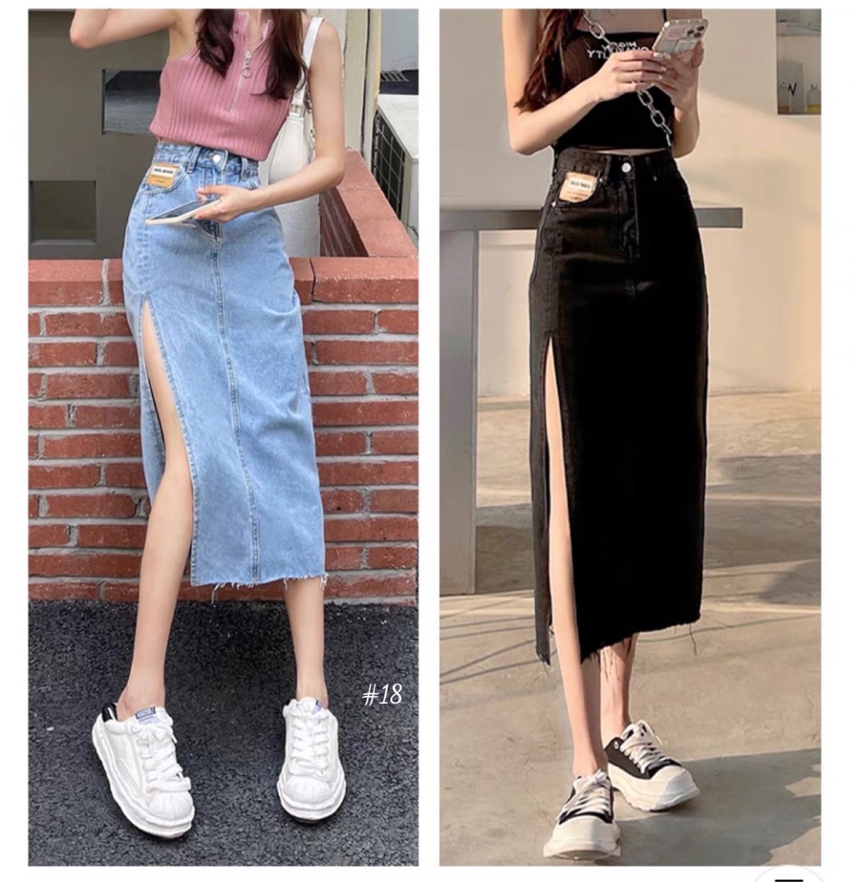 Chân Váy Jeans Dài Xẻ Tà Thời Trang Dành Cho Nữ