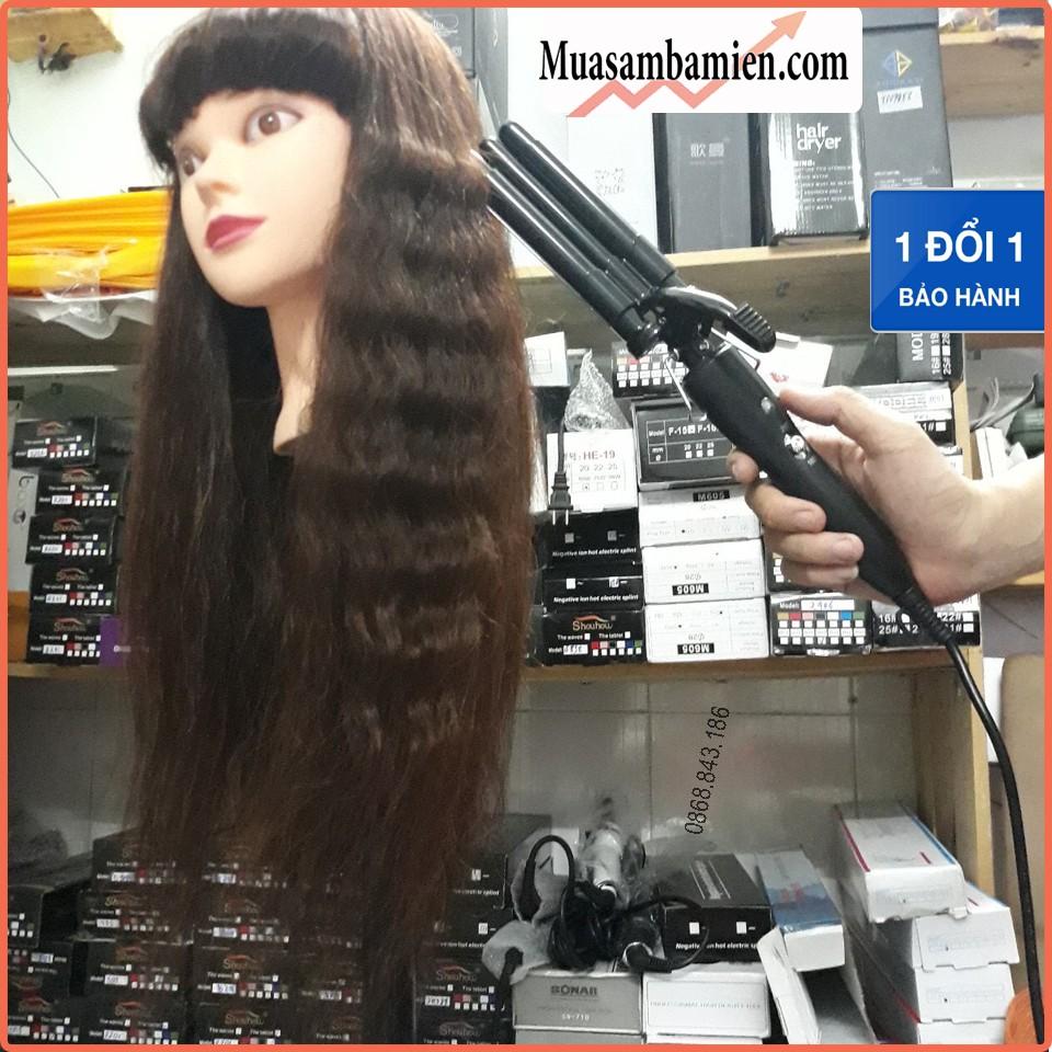 Máy uốn tóc 3 trục dập sóng nước làm tóc đẹp chuẩn salon tóc, uốn sóng nước HE19