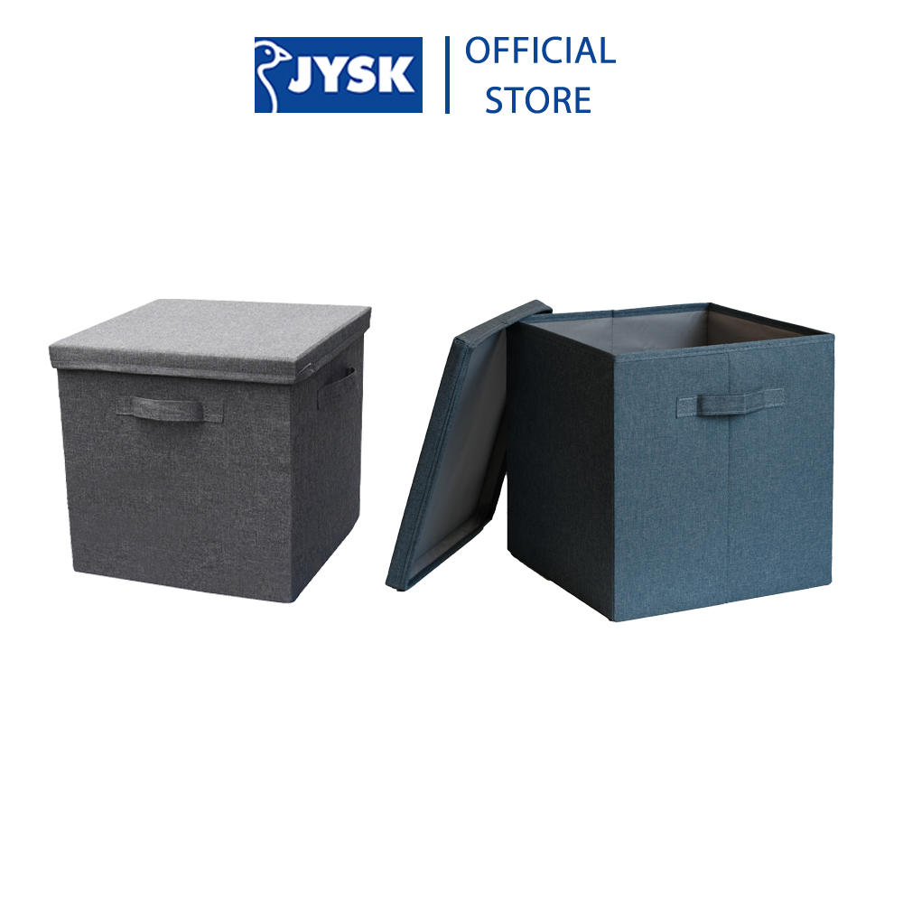 Hộp có nắp | JYSK Mala | bọc vải polyester xám/xanh | R33xS33xC33cm