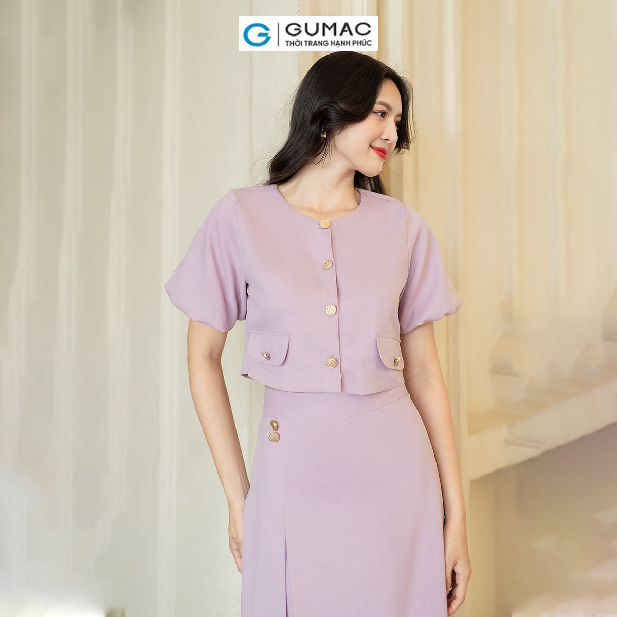 Set lẻ Áo ngắn tay bí thời trang GUMAC AD07011 - Chân váy A xếp ly thời trang GUMAC VD07012