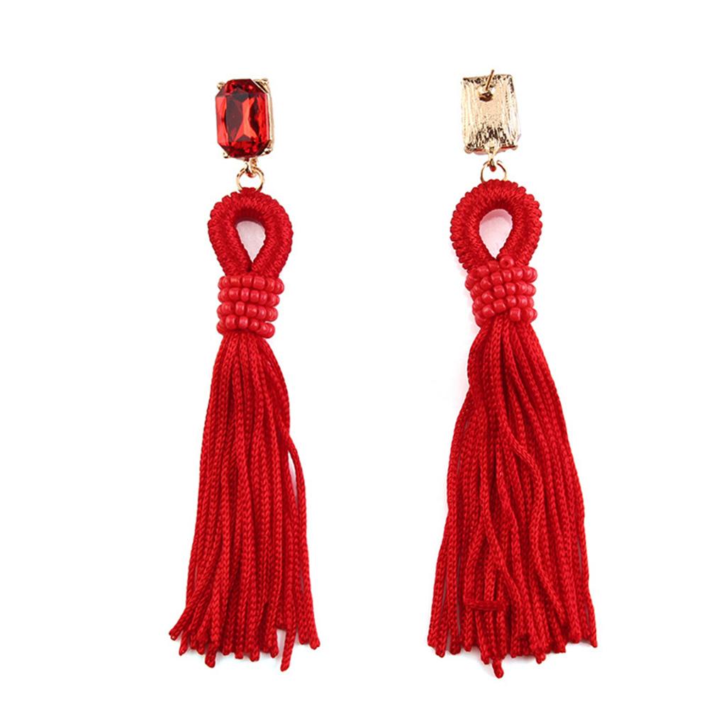 Long Tassel Earrings Red