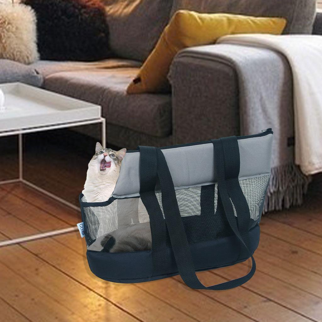 Small Pet Cats Dogs Carrier Mesh Shoulder Bag Carrying Bag Black S