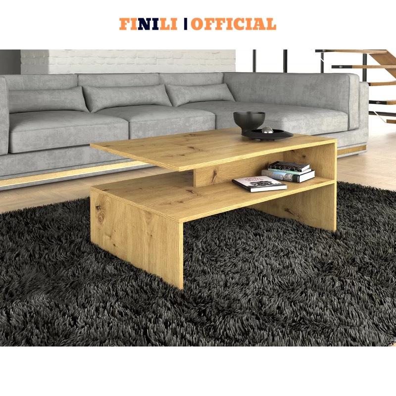 Bàn trà phòng khách, Bàn sofa 2 tầng trắng kết hợp vân gỗ sồi đẹp hiện đại FNLO34