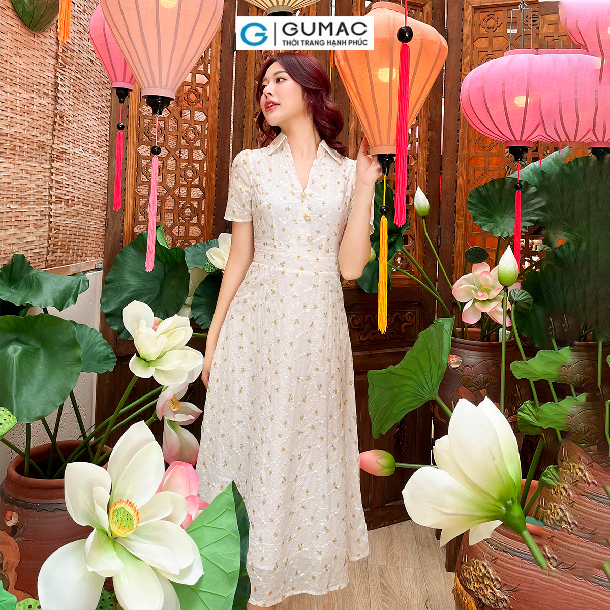 Đầm A ngực đắp vải voan mềm mát đi tiệc đi chơi thanh lịch sang trọng GUMAC DD09007