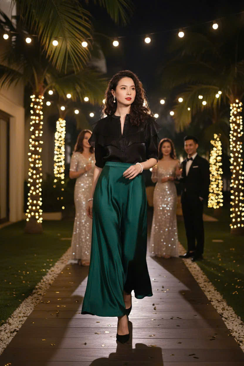 Áo Cổ Trụ Tay Phồng Organza Đen thời trang thiết kế Hity Top181