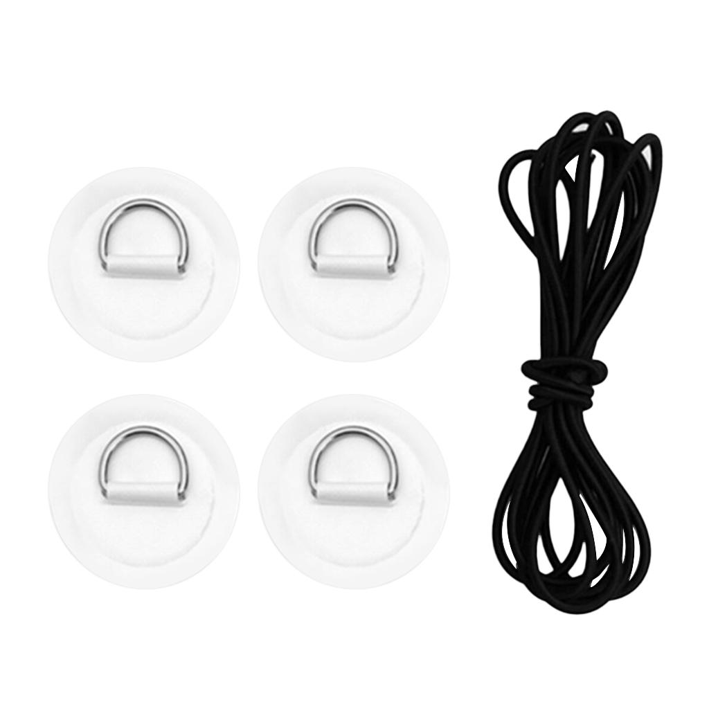 2xD Ring Pad Patch Boat Deck Bungee Rope Kit for Stand Up Paddle Board White