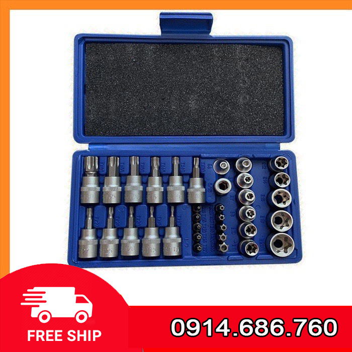 Bộ khẩu E 34 chi tiết CHUYÊN DỤNG vặn các loại bulong, ốc vít ĐẶC BIỆT